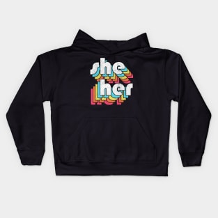 She/Her Pronoun /// Retro Style Design Kids Hoodie